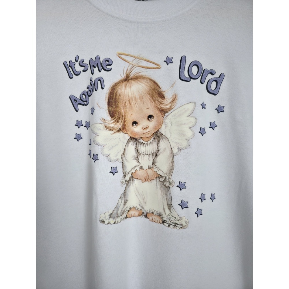 Precious Moments Angel Graphic T-Shirt White Jerzees Size L Retro - Picture 3 of 7